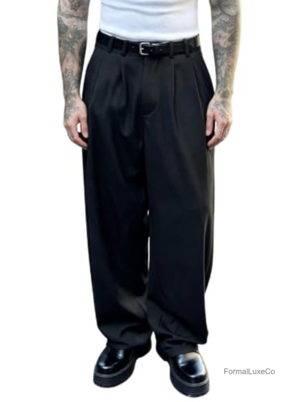Men's Low Rise Baggy Wide Leg Dress Pants Elastic Waist Trousers